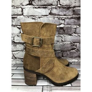 Clarks Brown Nubuck Leather Suede Stacked Heel Ankle Strap Boots Women Sz 6M US